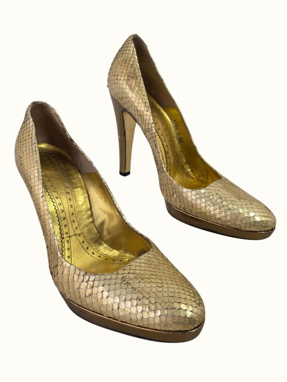 Barbara Bui Womens EU 40 US 9 Gold Snakeskin Platform Pump 4.5" Heels Made Italy